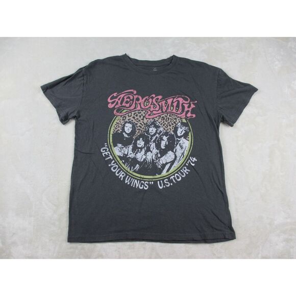 Tops - Aerosmith Shirt Womens Large Gray Get Your Wings Concert Pop‎ Rock Music Ladies*